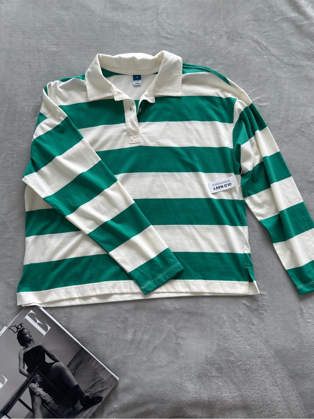 Old Navy Green & White Striped Rugby Polo - Kids